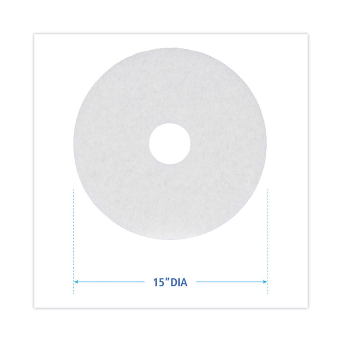 Polishing Floor Pads, 15" Diameter, White, 5/Carton