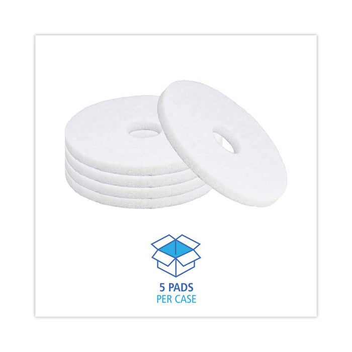 Polishing Floor Pads, 14" Diameter, White, 5/Carton