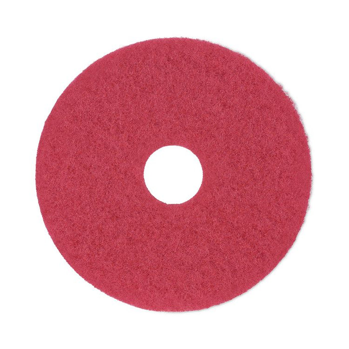Buffing Floor Pads, 14" Diameter, Red, 5/Carton