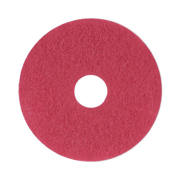 Buffing Floor Pads, 13" Diameter, Red, 5/Carton