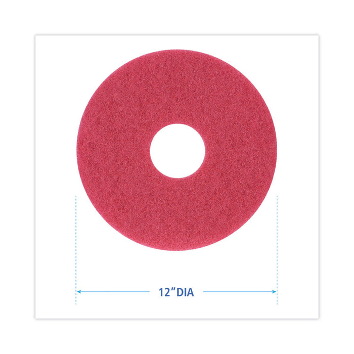 Buffing Floor Pads, 12" Diameter, Red, 5/Carton