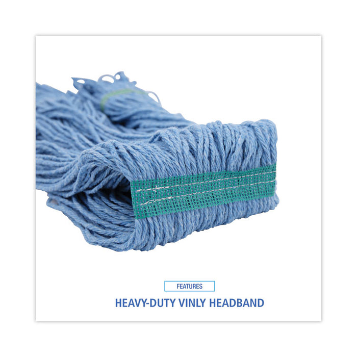 Super Loop Wet Mop Head, Cotton/Synthetic Fiber, 1" Headband, Medium Size, Blue, 12/Carton