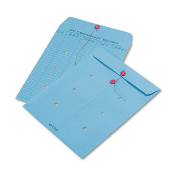 Colored Paper String and Button Interoffice Envelope, #97, One-Sided Five-Column Format, 10 x 13, Blue, 100/Box