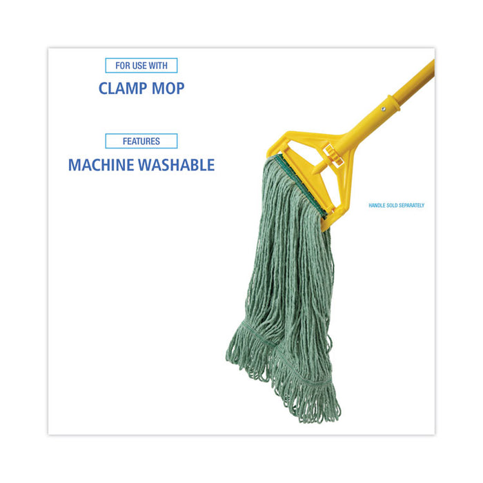 Narrowband Looped-End Mop Head, Premium Standard Head, Cotton/Rayon Fiber, Medium, Green, 12/Carton