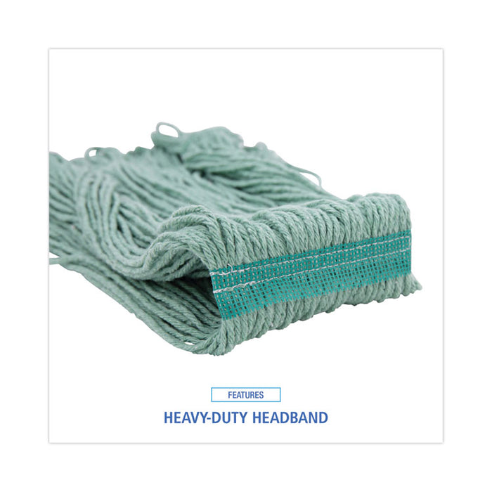 Narrowband Looped-End Mop Head, Premium Standard Head, Cotton/Rayon Fiber, Medium, Green, 12/Carton