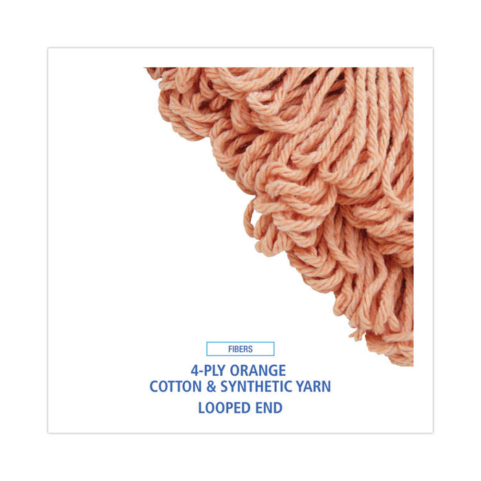 Super Loop Wet Mop Head, Cotton/Synthetic Fiber, 5" Headband, Large Size, Orange, 12/Carton