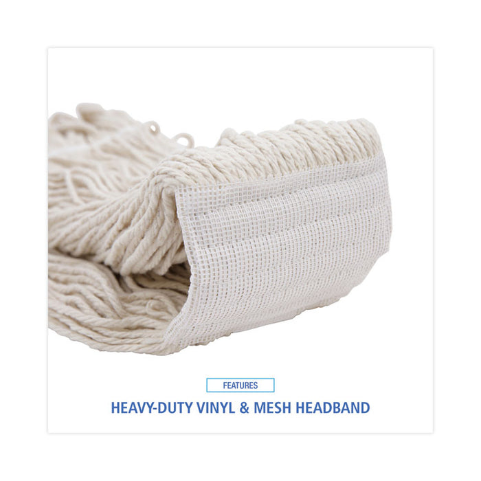 Mop Head, Pro Loop Web/Tailband, Premium Saddleback Head, Cotton, 24 oz, White, 12/Carton