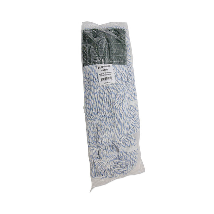 Floor Finish Mop Head, Wide, Rayon/Polyester, Medium, White/Blue Stripes, 12/Carton