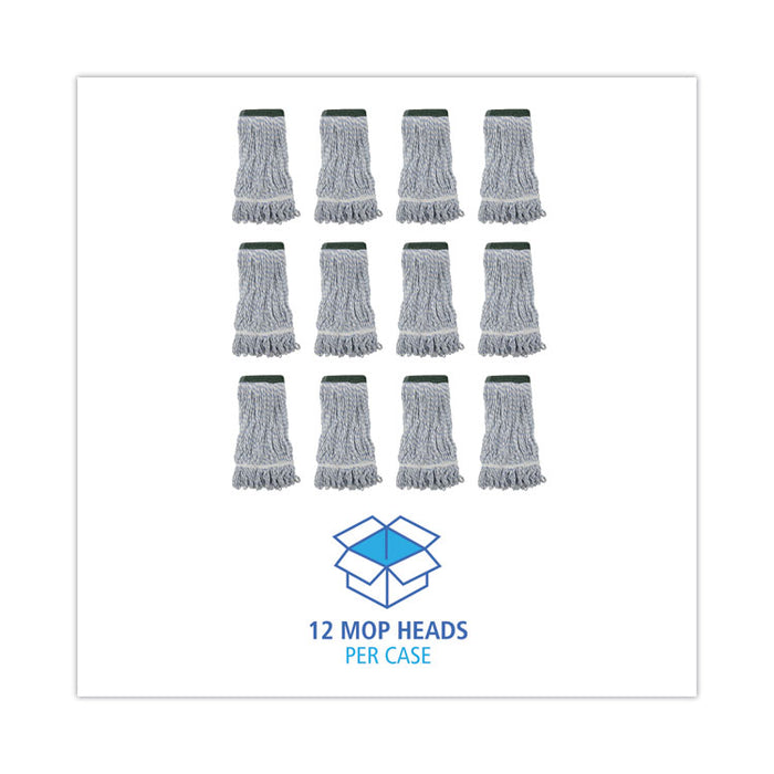 Floor Finish Mop Head, Wide, Rayon/Polyester, Medium, White/Blue Stripes, 12/Carton