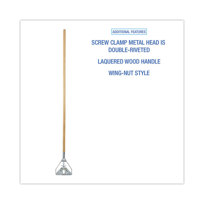 Screw Clamp Metal Head Wooden Mop Handle, #20+, 62", Natural