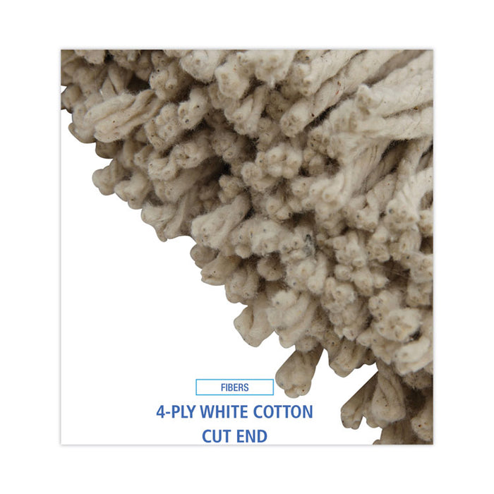 Cut-End Lie-Flat Wet Mop Head, Cotton, 16 oz, White, 12/Carton