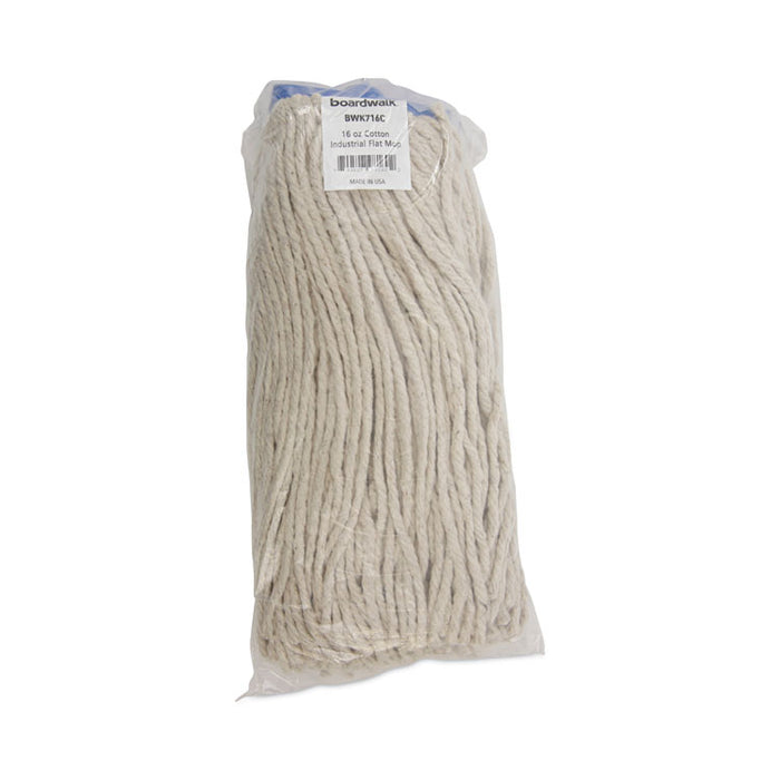 Cut-End Lie-Flat Wet Mop Head, Cotton, 16 oz, White, 12/Carton