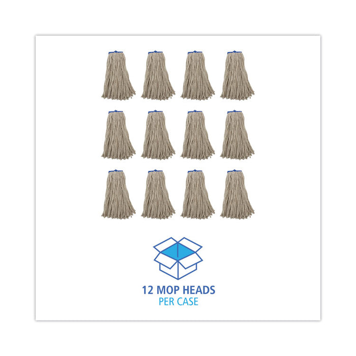 Cut-End Lie-Flat Wet Mop Head, Cotton, 16 oz, White, 12/Carton