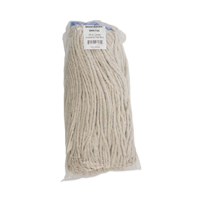 Cut-End Lie-Flat Wet Mop Head, Cotton, 16 oz, White