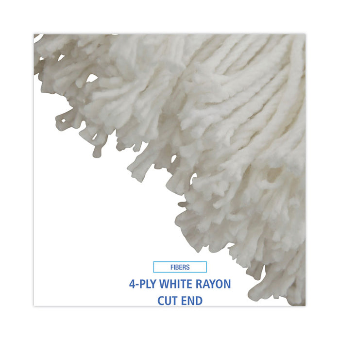 Cut-End Lie-Flat Wet Mop Head, Rayon, 16 oz, White