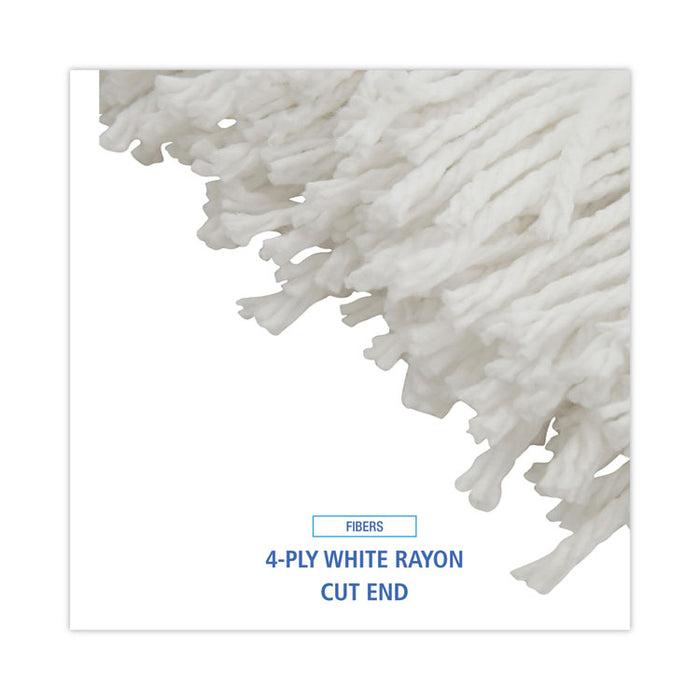 Mop Head, Economical Lie-Flat Head, Rayon Fiber, 20 oz, White, 12/Carton