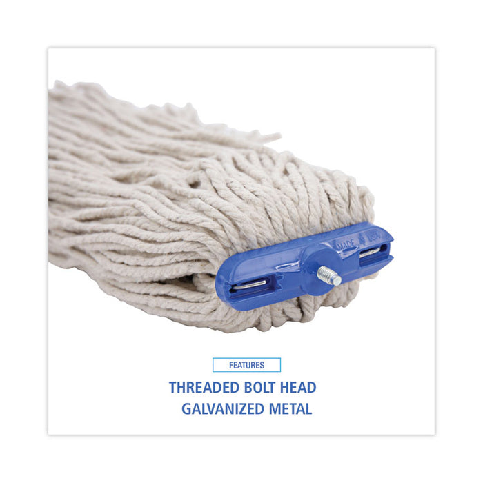 Cut-End Lie-Flat Wet Mop Head, Cotton, 24 oz, White, 12/Carton