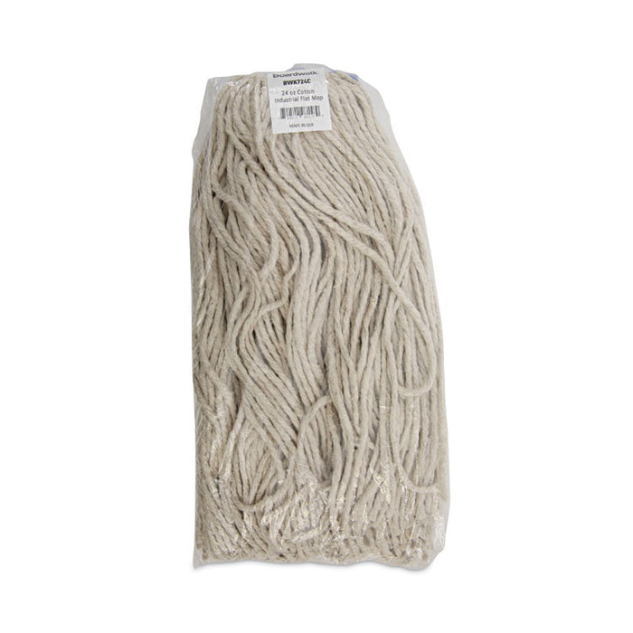 Cut-End Lie-Flat Wet Mop Head, Cotton, 24 oz, White, 12/Carton