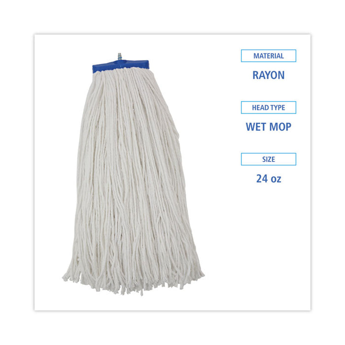 Cut-End Lie-Flat Wet Mop Head, Rayon, 24 oz, White, 12/Carton