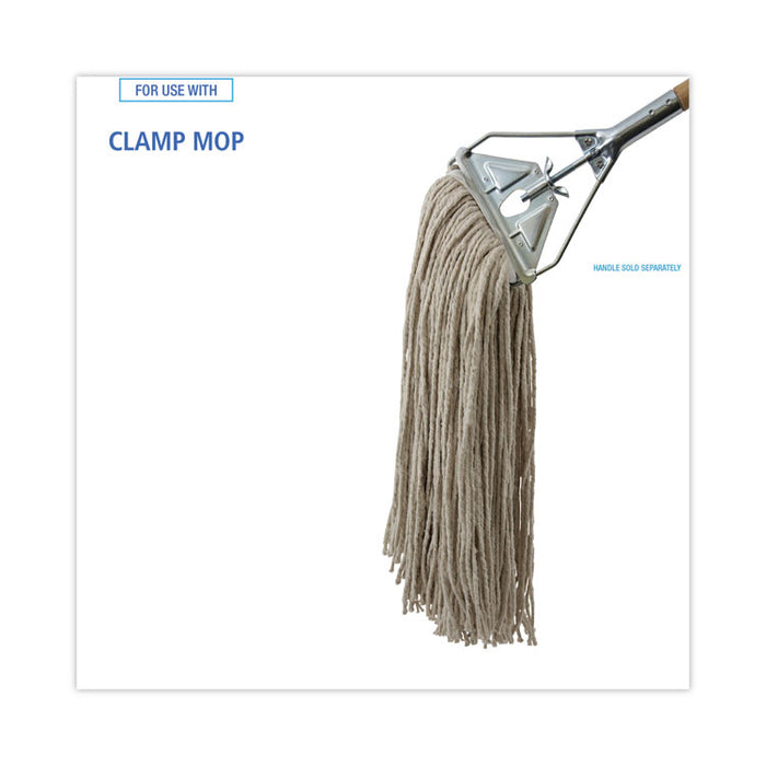 Mop Head, Economical Lie-Flat Head, Cotton Fiber, 32 oz, White, 12/Carton