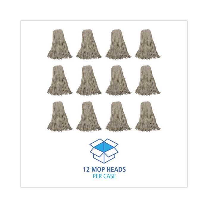 Mop Head, Economical Lie-Flat Head, Cotton Fiber, 32 oz, White, 12/Carton