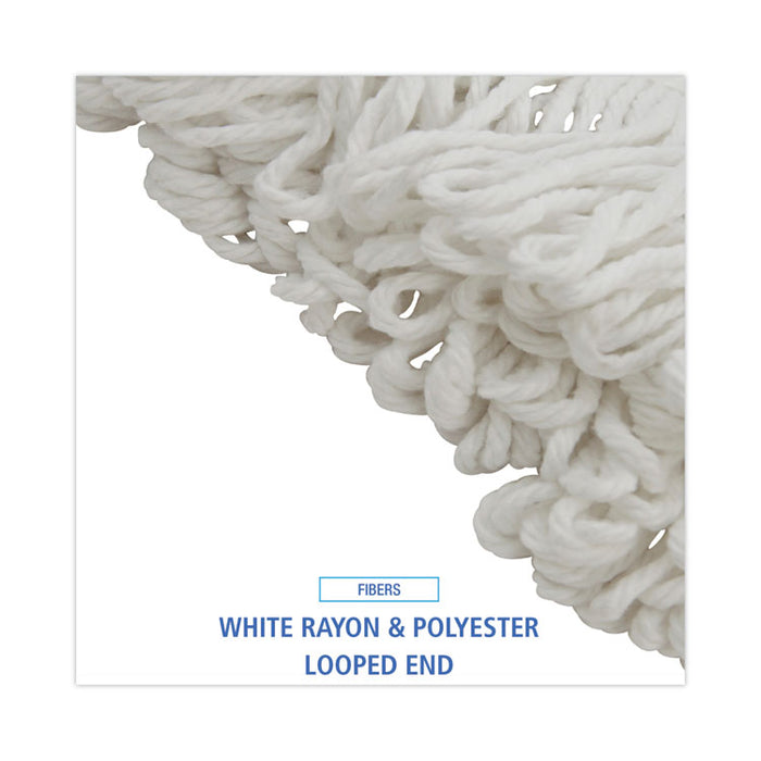 Mop Head, Lie-Flat Head, Rayon Fiber, 24 oz, White, 12/Carton