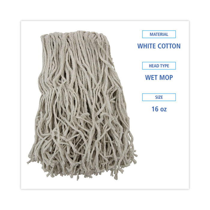 Banded Mop Head, Cotton, Cut-End, White, 16 oz, 12/Carton