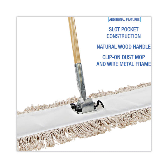 Cotton Dry Mopping Kit, 36 x 5 Natural Cotton Head, 60" Natural Wood Handle