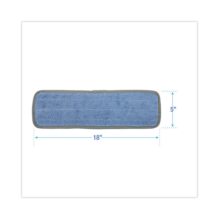 Microfiber Wet Mop Head, Blue, 18 x 5, Split Microfiber, Hook and Loop Back, Dozen