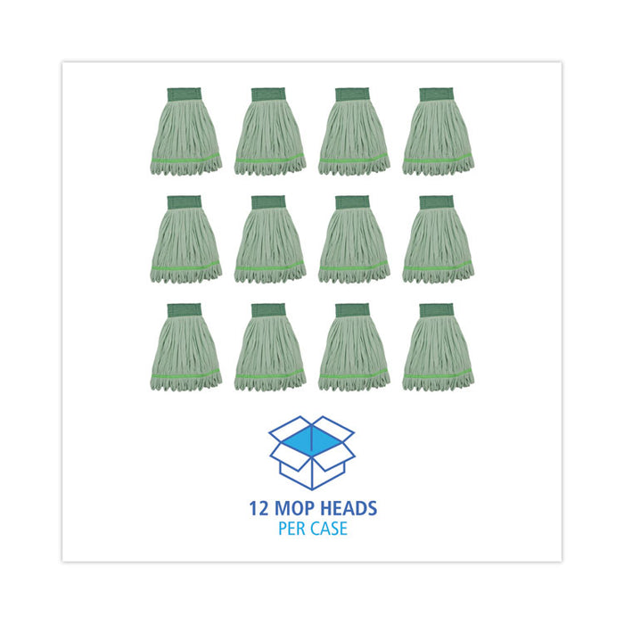 Microfiber Looped-End Wet Mop Heads, Medium, Green, 12/Carton