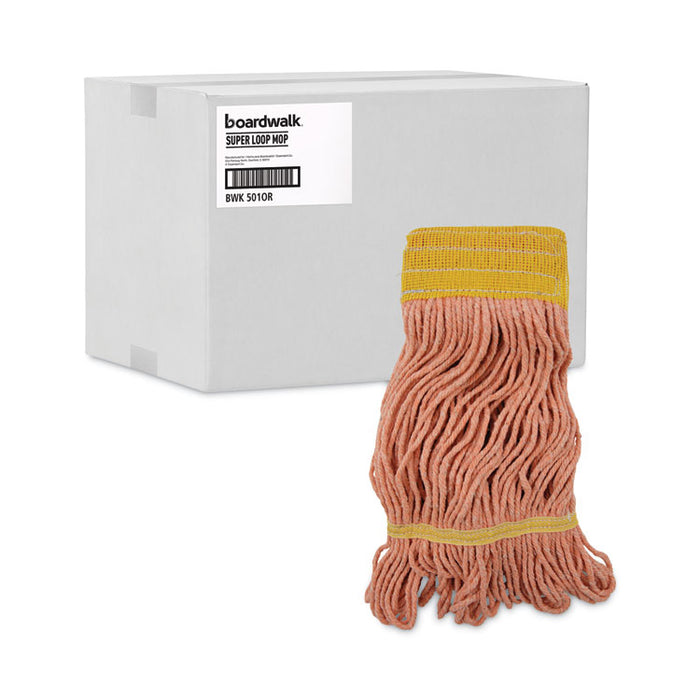 Super Loop Wet Mop Head, Cotton/Synthetic Fiber, 5" Headband, Small Size, Orange, 12/Carton