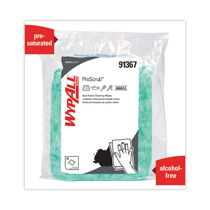 Power Clean ProScrub Pre-Saturated Wipes, 12 x 9.5, Citrus Scent, Green, 75/Pack