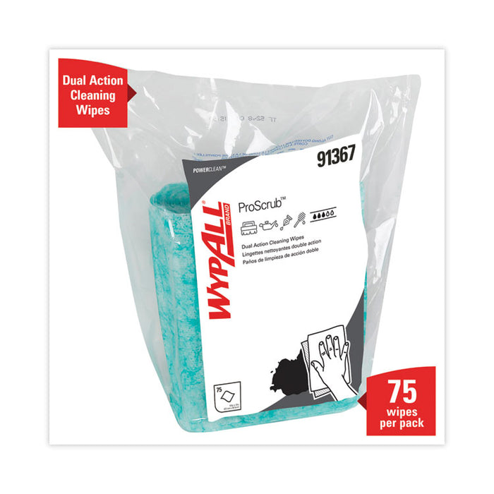 Power Clean ProScrub Pre-Saturated Wipes, 12 x 9.5, Citrus Scent, Green, 75/Pack