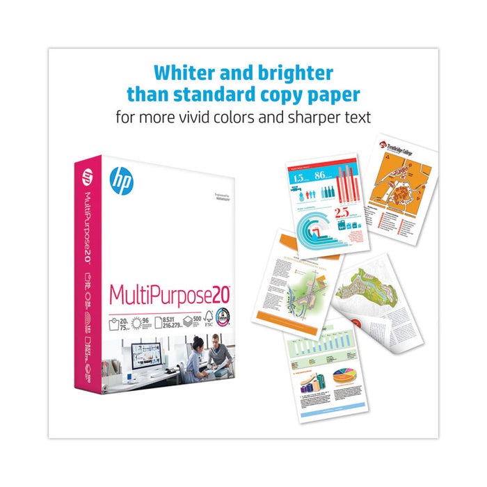 MultiPurpose20 Paper, 96 Bright, 20 lb Bond Weight, 8.5 x 11, White, 500 Sheets/Ream, 10 Reams/Carton