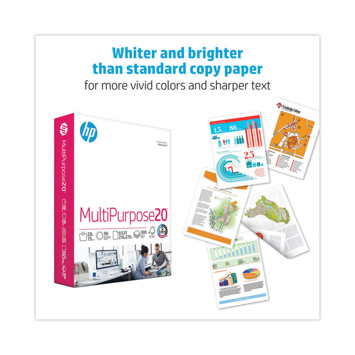 MultiPurpose20 Paper, 96 Bright, 20-lb Bond Weight, 8.5 x 11, White, 500 Sheets/Ream, 5 Reams/Carton