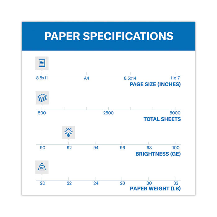 Copy Plus Print Paper, 92 Bright, 20 lb Bond Weight, 8.5 x 11, White, 500/Ream