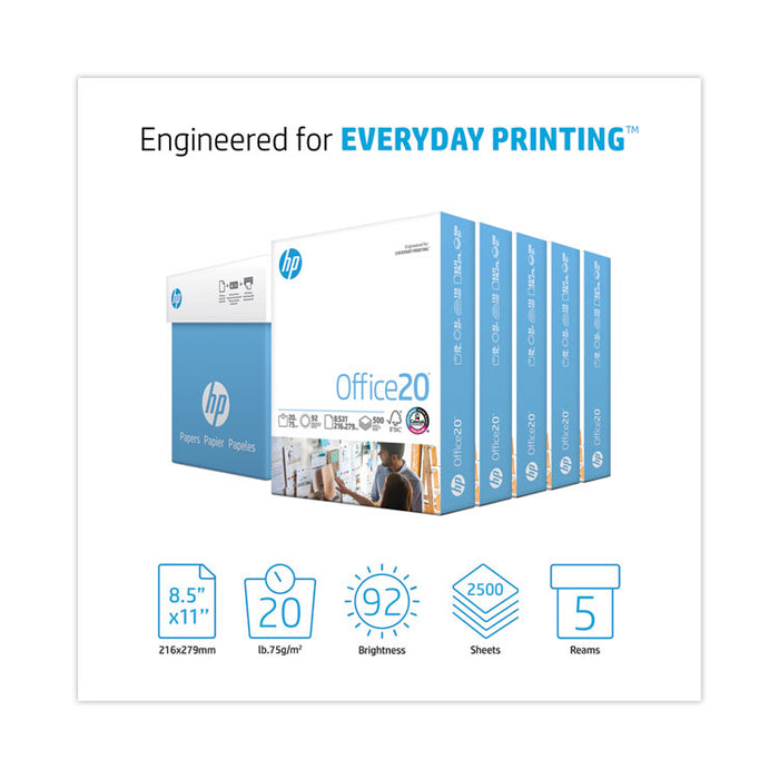 Office20 Paper, 92 Bright, 20-lb Bond Weight, 8.5 x 11, White, 500 Sheets/Ream, 5 Reams/Carton