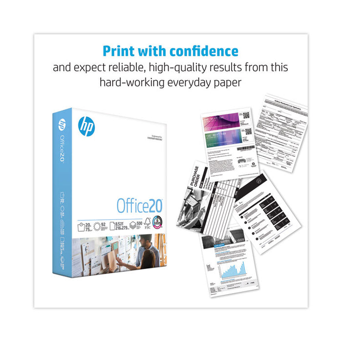 Office20 Paper, 92 Bright, 20 lb Bond Weight, 8.5 x 11, White, 500 Sheets/Ream, 10 Reams/Carton