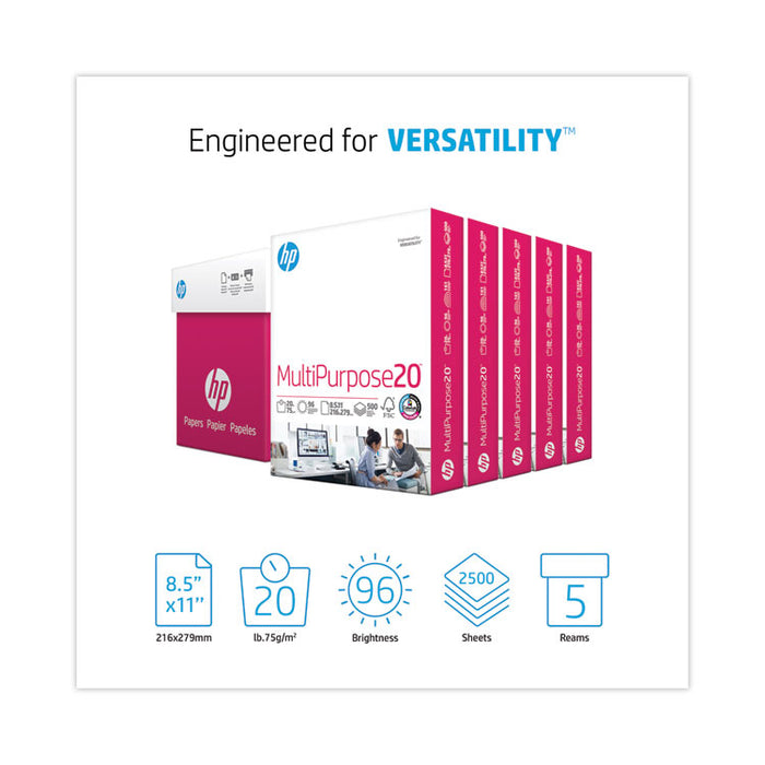 MultiPurpose20 Paper, 96 Bright, 20-lb Bond Weight, 8.5 x 11, White, 500 Sheets/Ream, 5 Reams/Carton