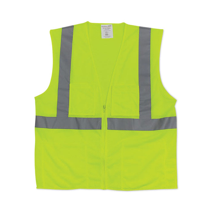 Zipper Safety Vest, Polyester Mesh, 2X-Large, Hi-Viz Lime Yellow