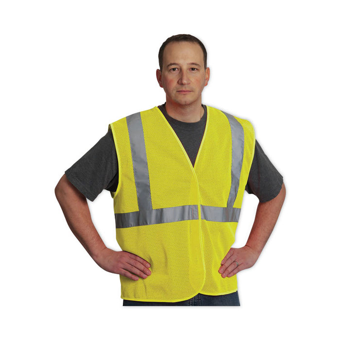 Zipper Safety Vest, Polyester Mesh, 2X-Large, Hi-Viz Lime Yellow