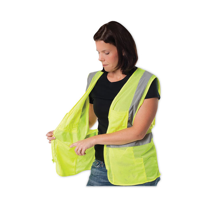 Zipper Safety Vest, Polyester Mesh, 2X-Large, Hi-Viz Lime Yellow