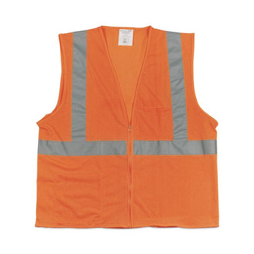 Zipper Safety Vest, Polyester Mesh, Large, Hi-Viz Orange