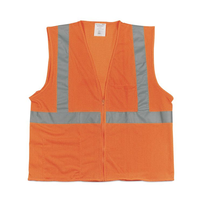 Zipper Safety Vest, Polyester Mesh, Large, Hi-Viz Orange