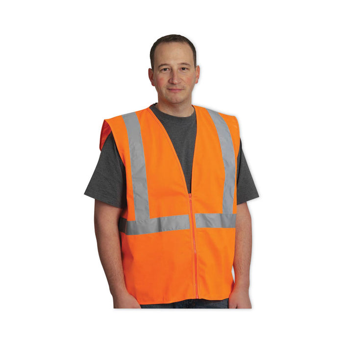 Zipper Safety Vest, Polyester Mesh, Large, Hi-Viz Orange
