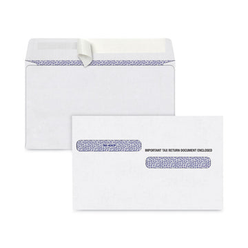 W-2 Four-Up Self-Seal Security Tinted Double Window Envelope, Square Flap, Self-Adhesive Closure, 5.63 x 9, White, 100/Pack