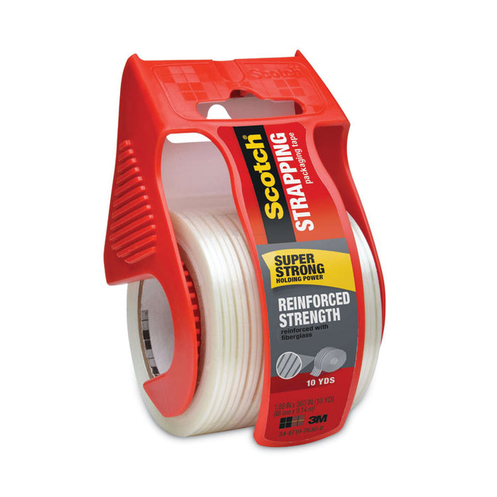 Reinforced Strength Shipping and Strapping Tape in Dispenser, 1.5" Core, 1.88" x 10 yds, Clear