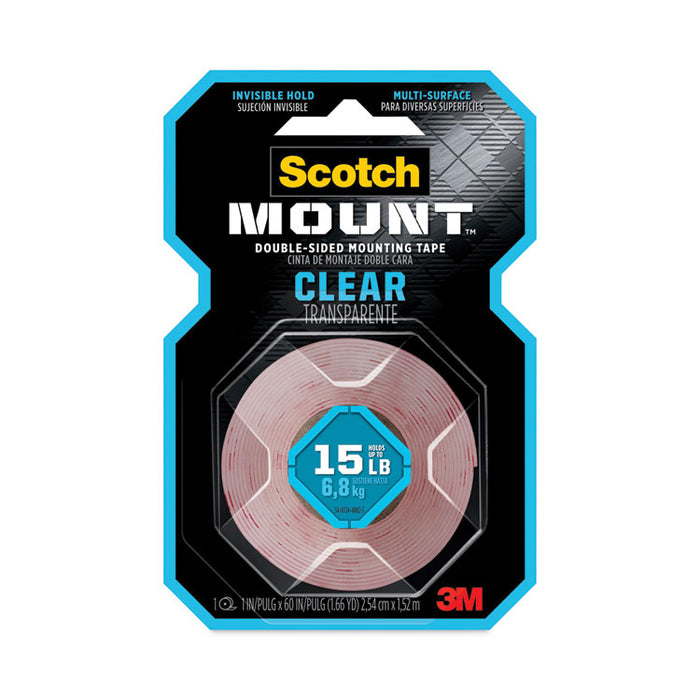 Permanent Clear Mounting Tape, Holds Up to 15 lb, 1" x 60", Clear