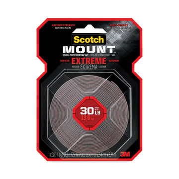 Extreme Mounting Tape, Permanent, Holds Up to 30 lb, 1" x 60", Black