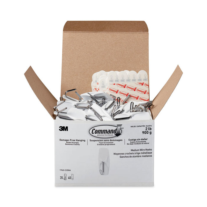 Medium Toggle-Wire Hooks, Metal Wire, Silver, Supports 2 lb, 35/Pack
